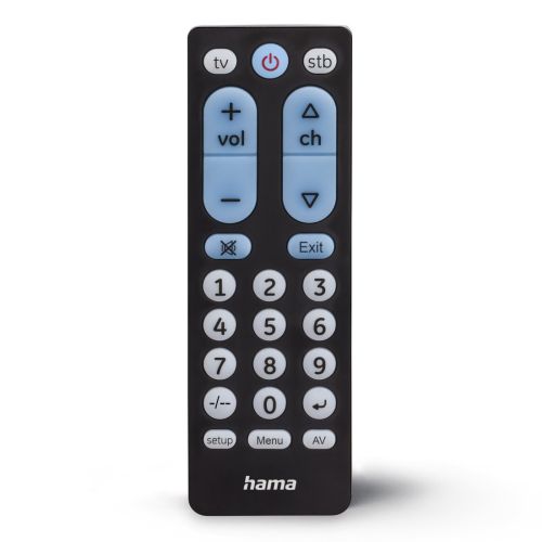 Hama Universal IR Remote Control for Over 1,000 Devices, Teachable, Control 2 Devices, Big Illuminating Buttons, 10m Range-0